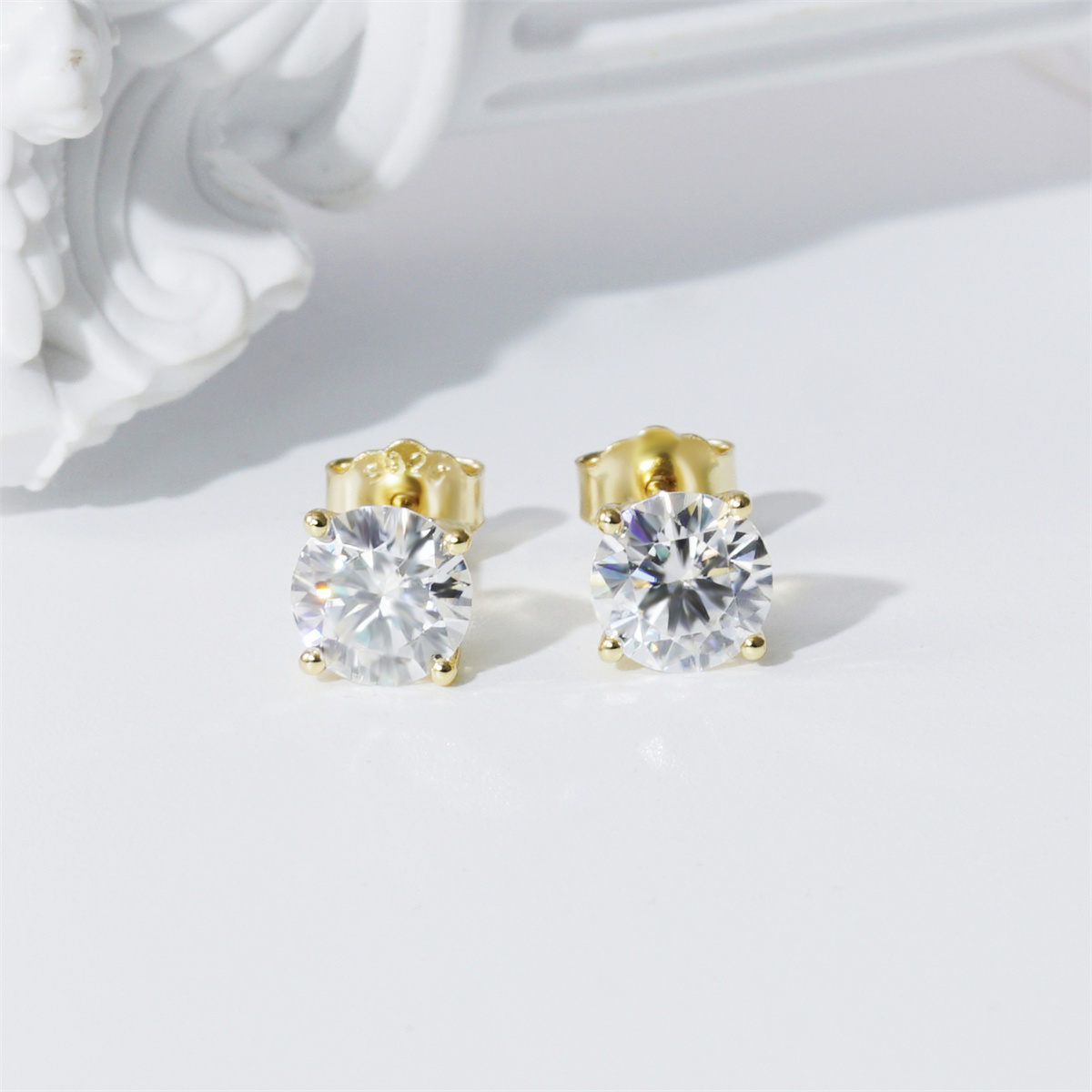 Solitaire Four Prong Earrings Screw Back Stud D-Color Moissanite & S925