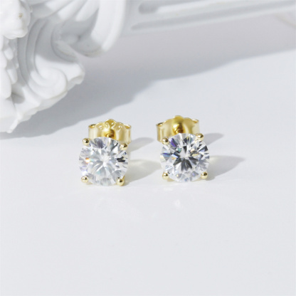 Solitaire Four Prong Earrings Screw Back Stud D-Color Moissanite & S925