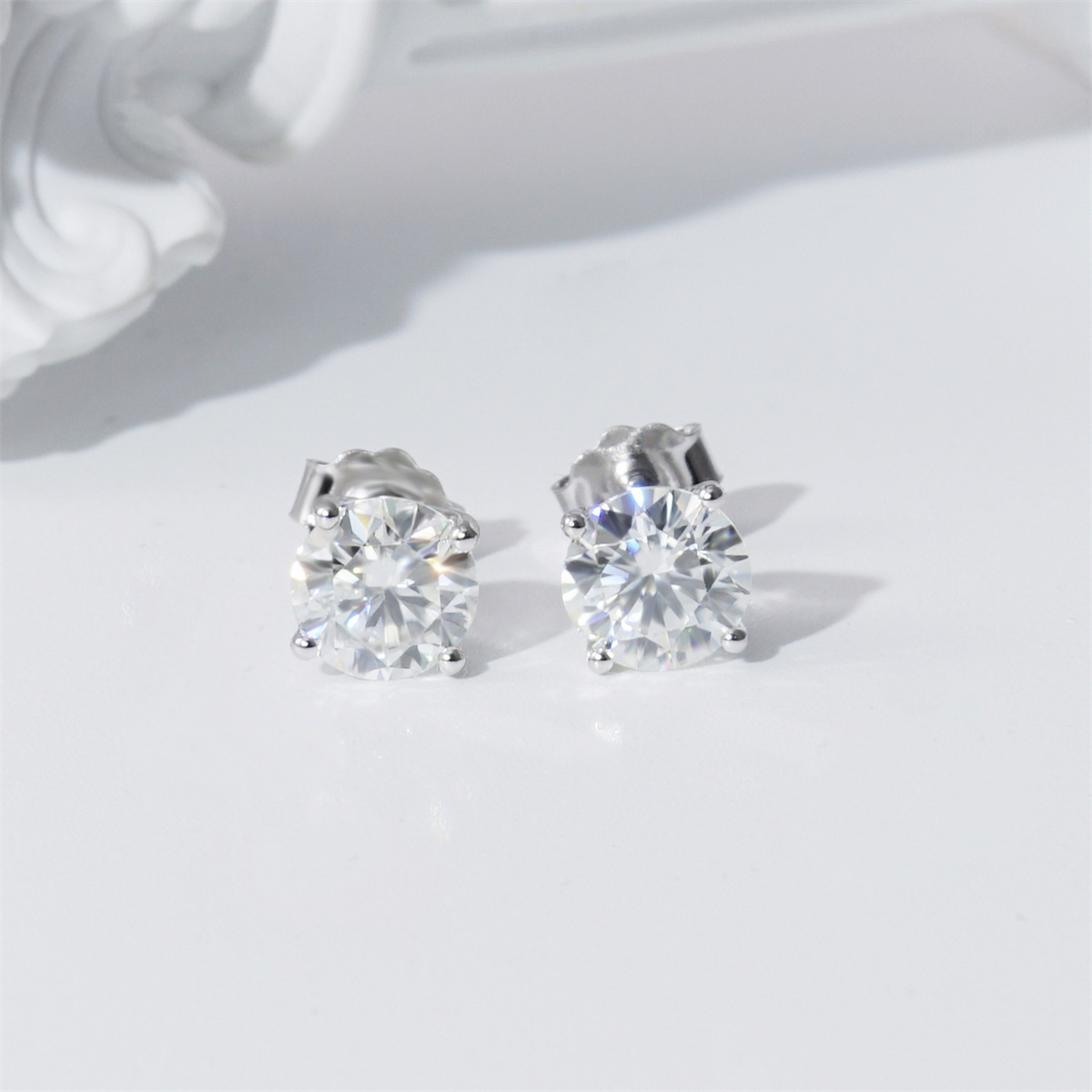 Solitaire Four Prong Earrings Screw Back Stud D-Color Moissanite & S925