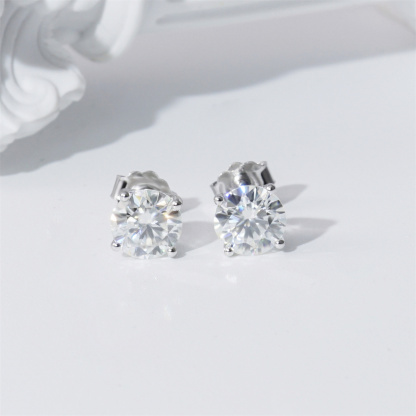 Solitaire Four Prong Earrings Screw Back Stud D-Color Moissanite & S925