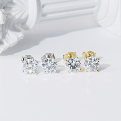 Solitaire Four Prong Earrings Screw Back Stud D-Color Moissanite & S925
