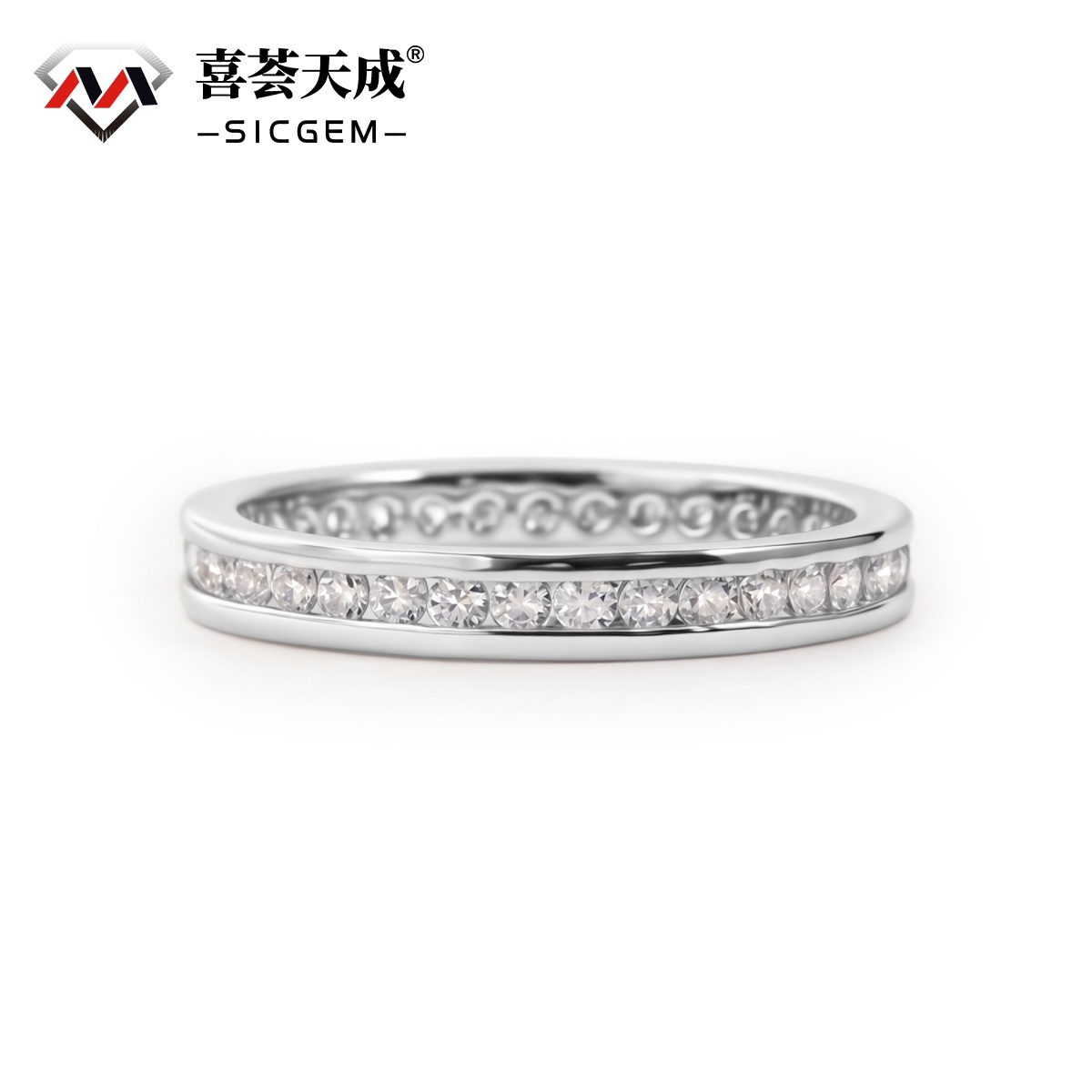 Eternal Path Ring Channel Set Eternity Wedding Band Ring VVS Synthetic Moissanite Ring Jewelry Copper Band