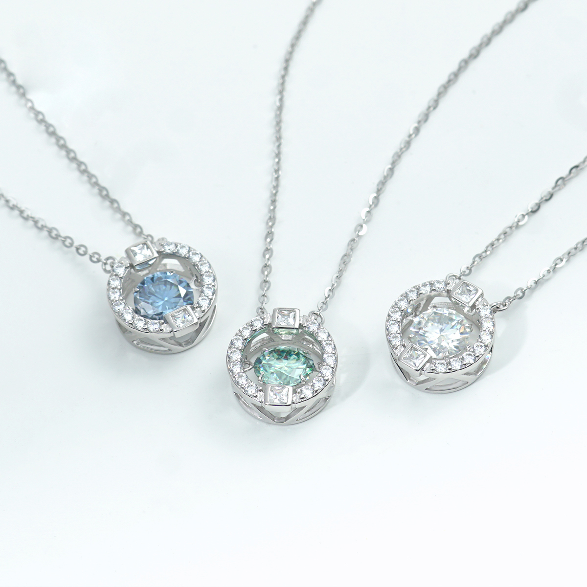 S925 1ct Round Synthetic Moissanite Flickering Halo Pendant Necklace Birthday Mother's Day Gifts