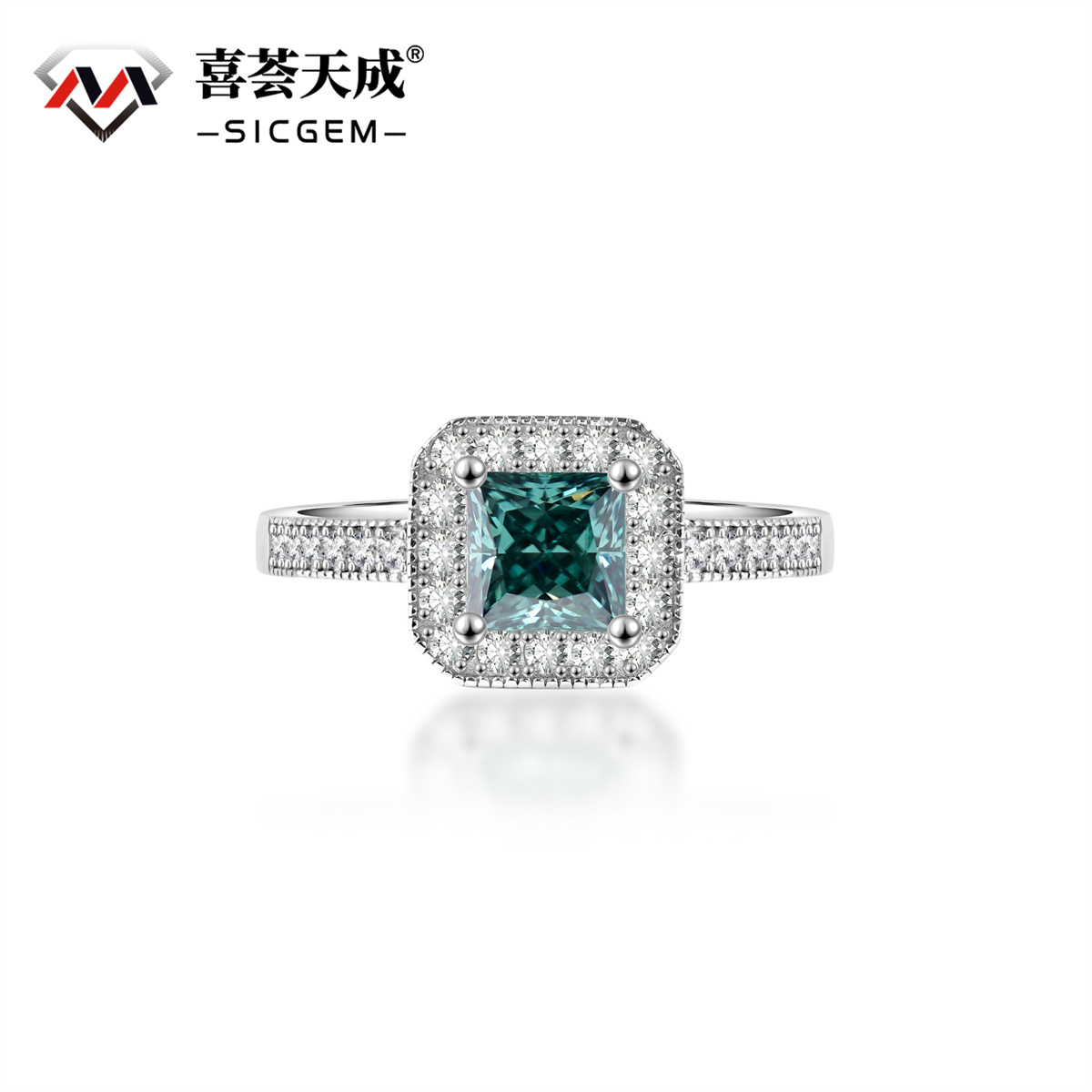 1ct Princess Synthetic Moissanite Halo Ring S925 Ring Band Jewelry Perfect Birthday Engagement Wedding Anniversary Gift