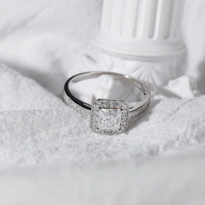 1ct Princess Synthetic Moissanite Halo Ring S925 Ring Band Jewelry Perfect Birthday Engagement Wedding Anniversary Gift