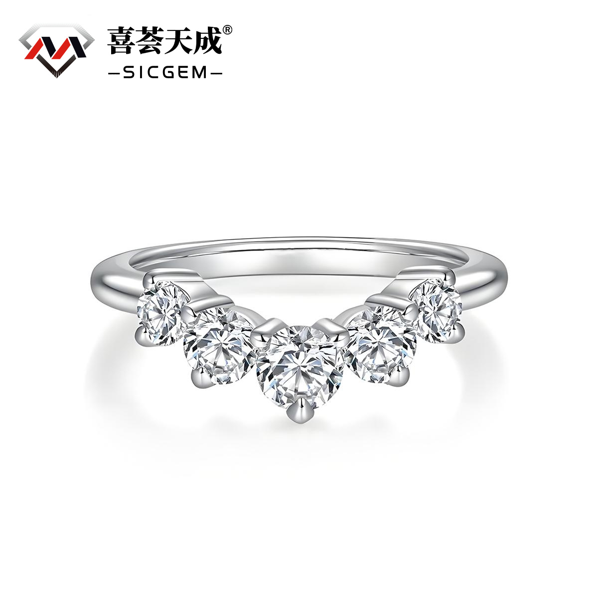 1ct S925 Round Synthetic Moissanite Curved Wedding Band