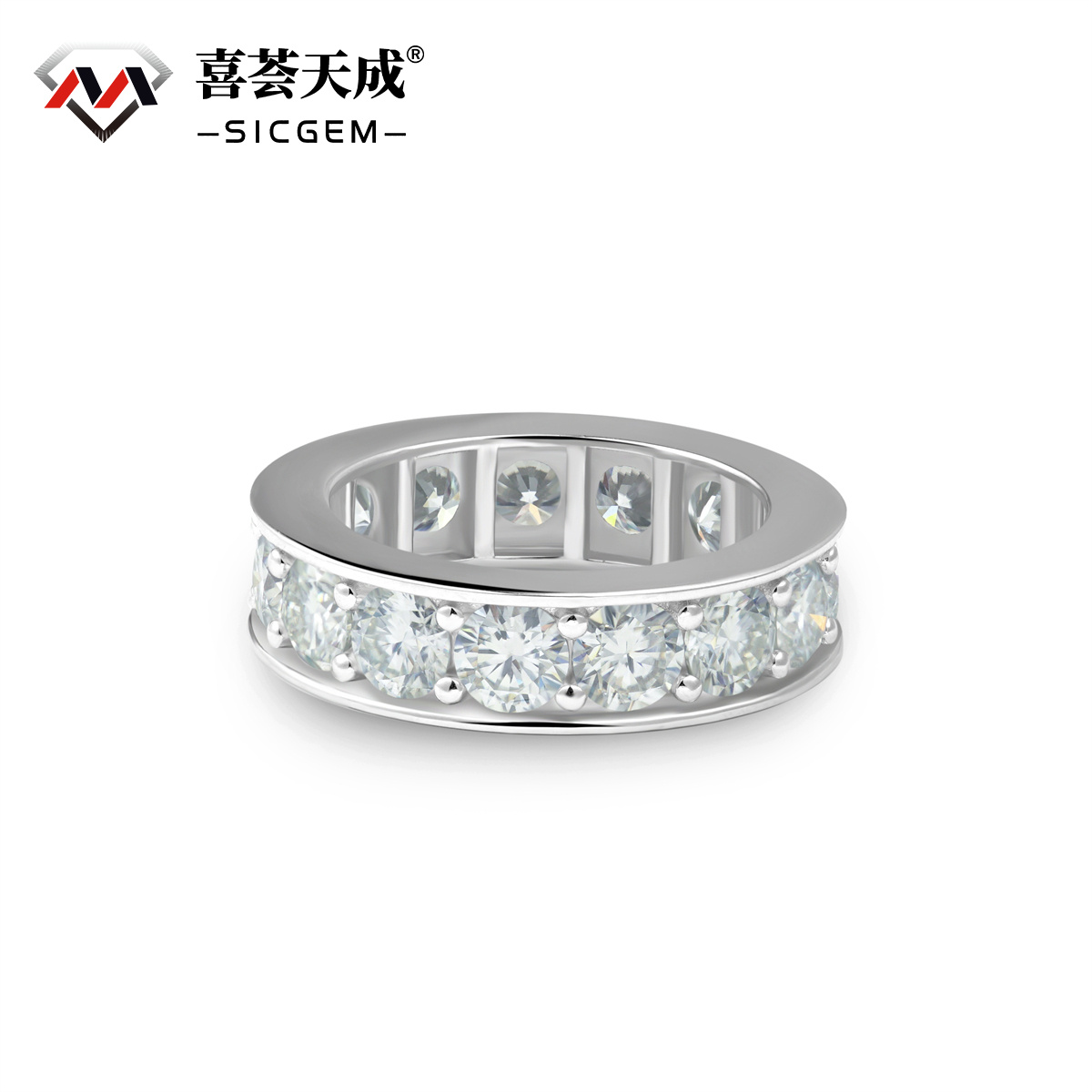 S925 Round VVS Synthetic Moissanite Classic Eternity Ring Band Engagement Wedding Mother's Day Gifts