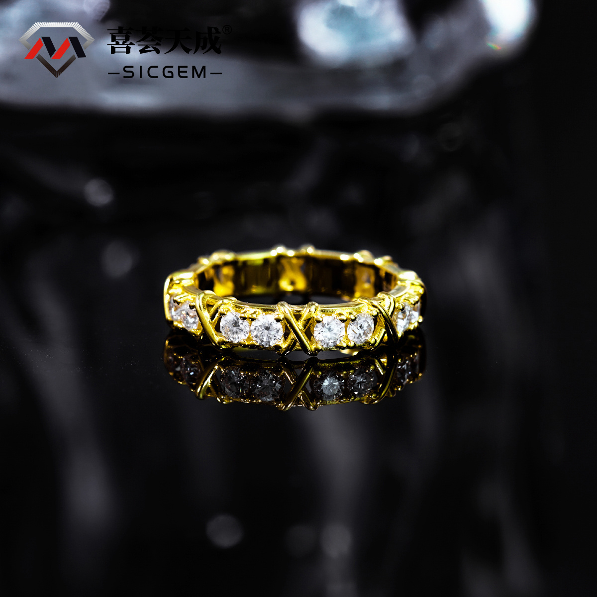 S925 VVS Synthetic Moissanite Cross Eternity Ring Gift For Wedding Anniversary