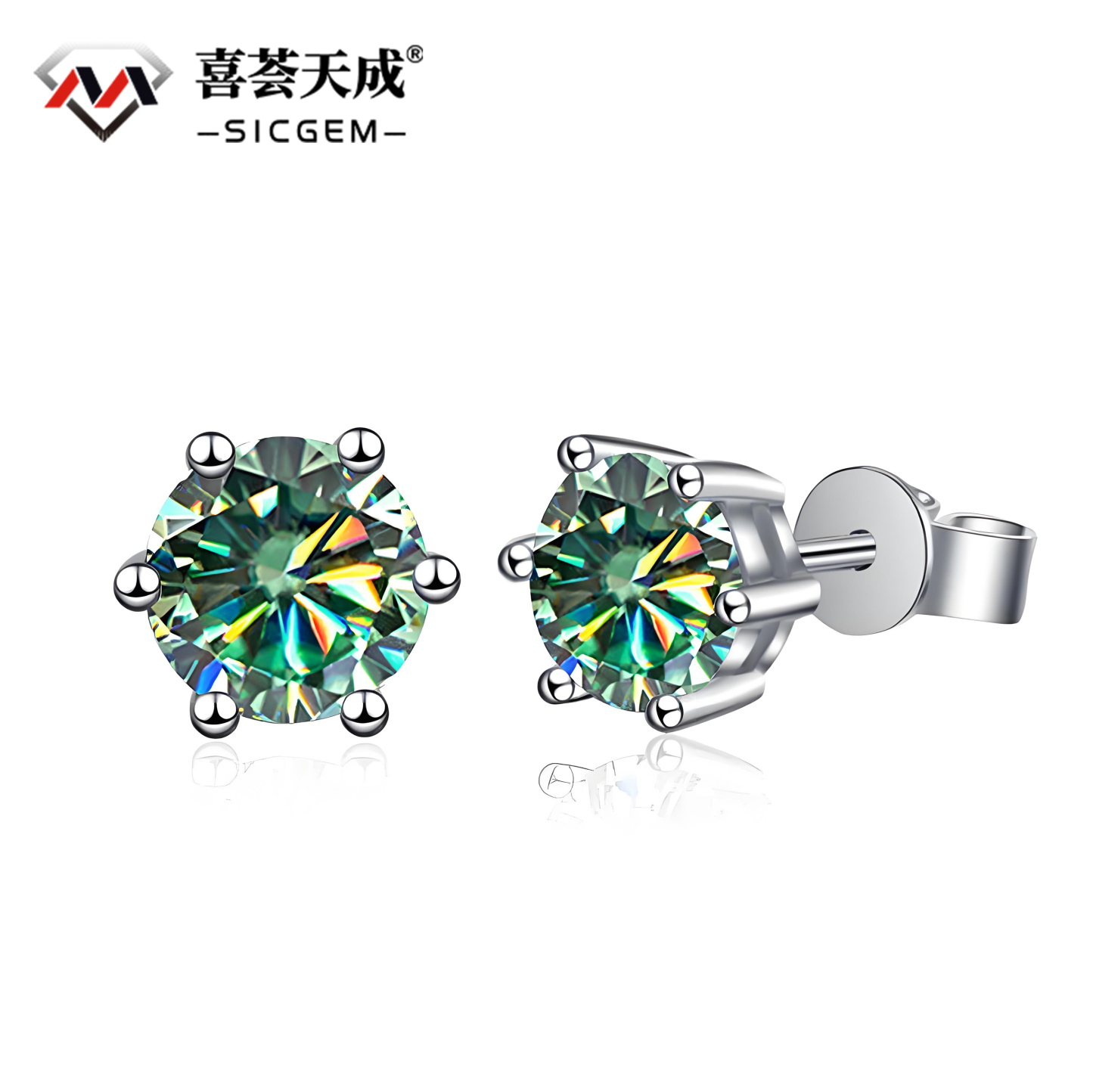 1ct Round Synthetic Moissanite Six Prong Stud Earrings S925 0.5ct*2