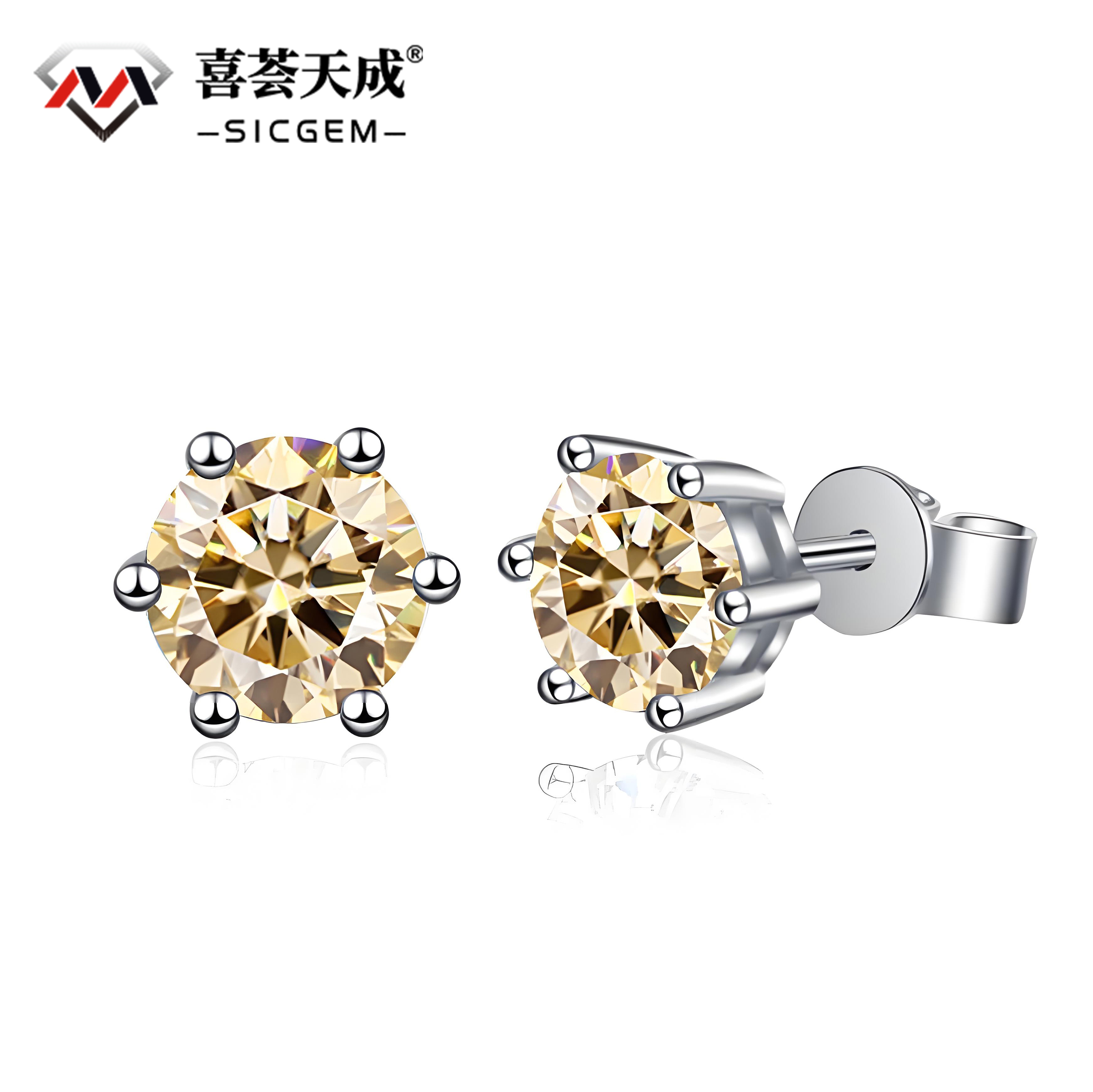 1ct Round Synthetic Moissanite Six Prong Stud Earrings S925 0.5ct*2