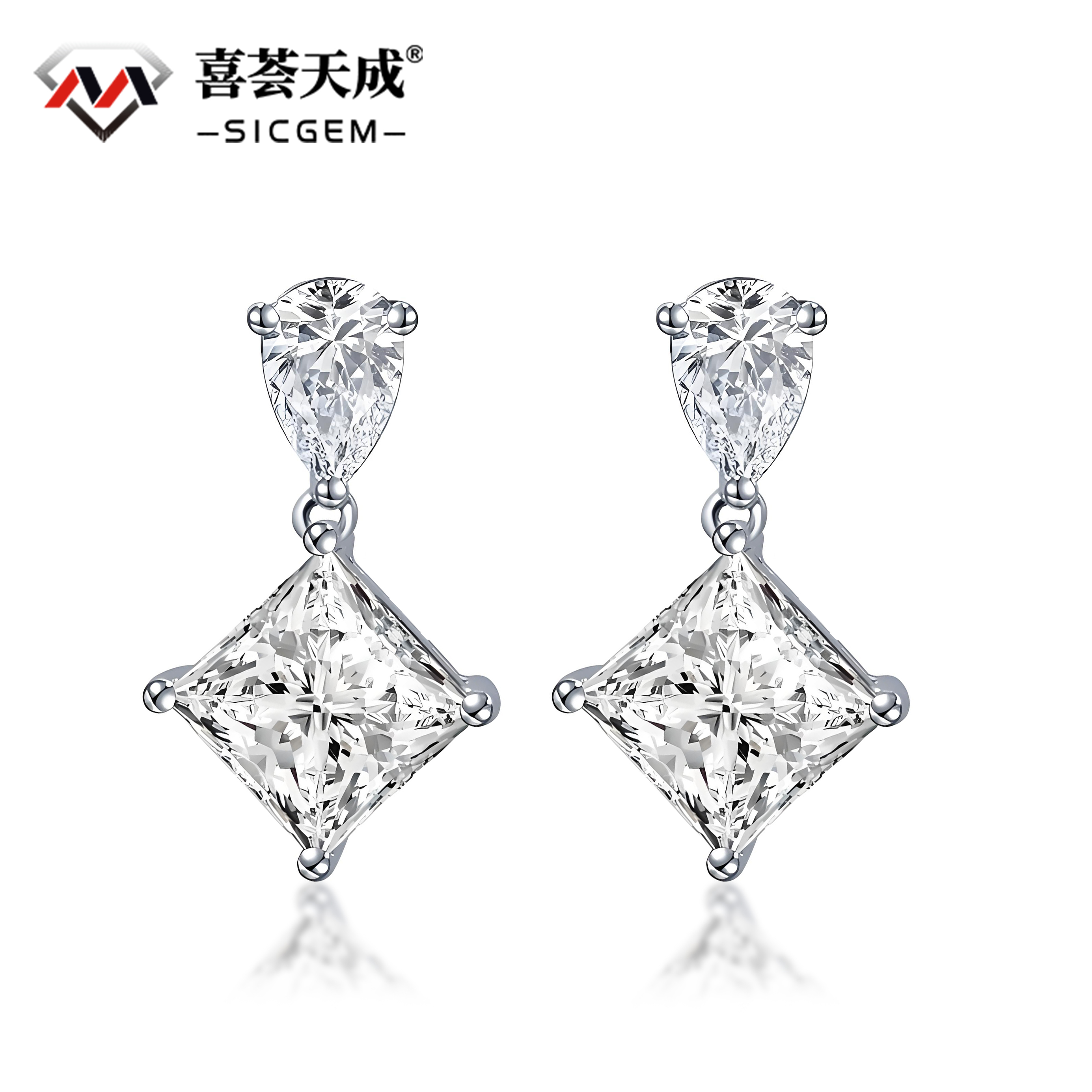S925 1ct Solitaire Princess D Color Synthetic Moissanite Dangle Earring