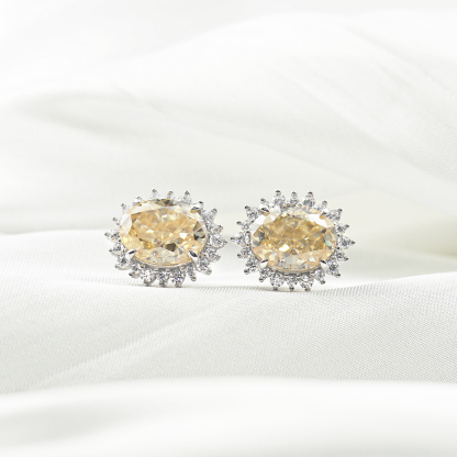 2ct Oval Synthetic Moissanite Sunflower Stud Earrings S925