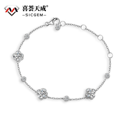 3.5ct Four Leaf Clover Cluster Adjustable Bracelet Lab-Created Moissanite Bracelet S925 Sterling Silver Moissanite Jewelry Engagement Wedding Anniversary Perfect Gifts