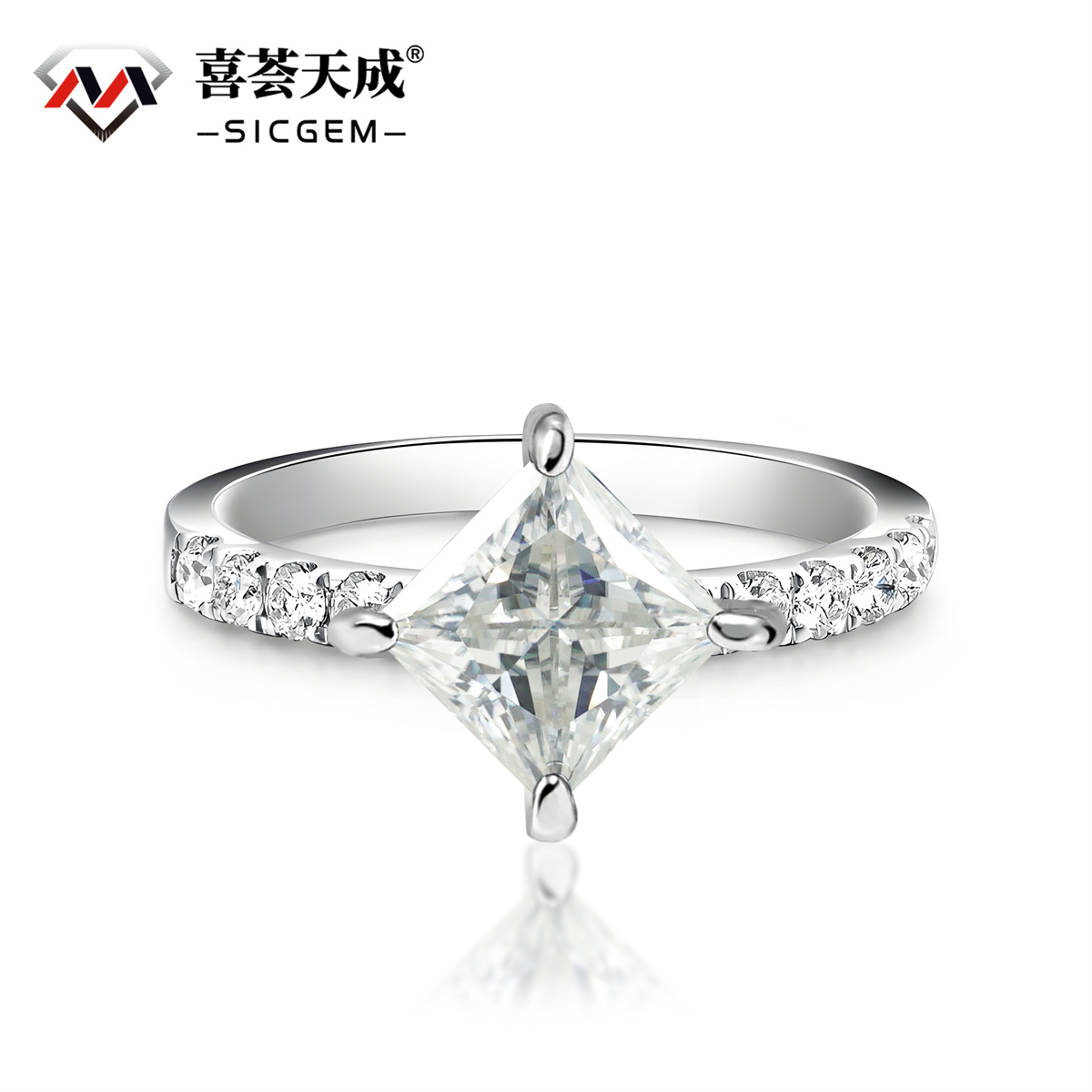 2ct Princess Synthetic Moissanite Compass Ring In 925 Sterling Silver