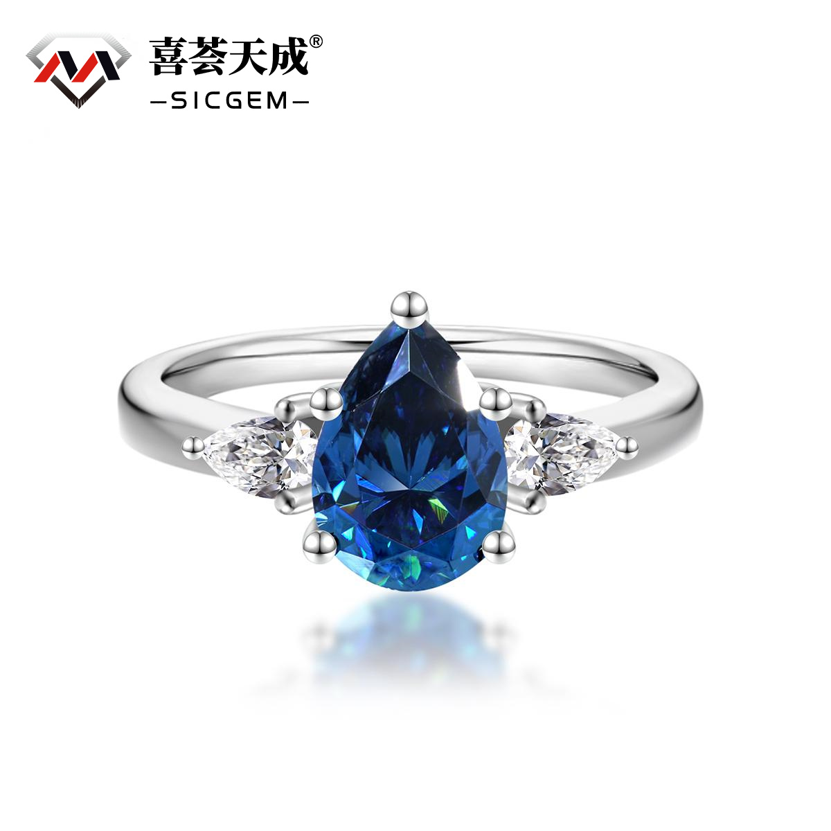 2ct Pear Synthetic Moissanite Three Stones Ring In 925 Sterling Silver