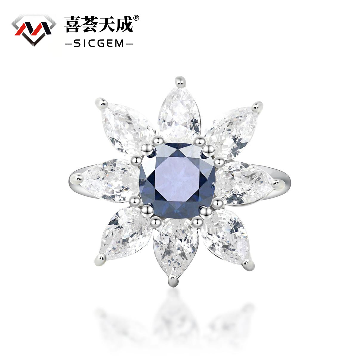 2ct Cushion Synthetic Moissanite Flower Ring In 925 Sterling Silver