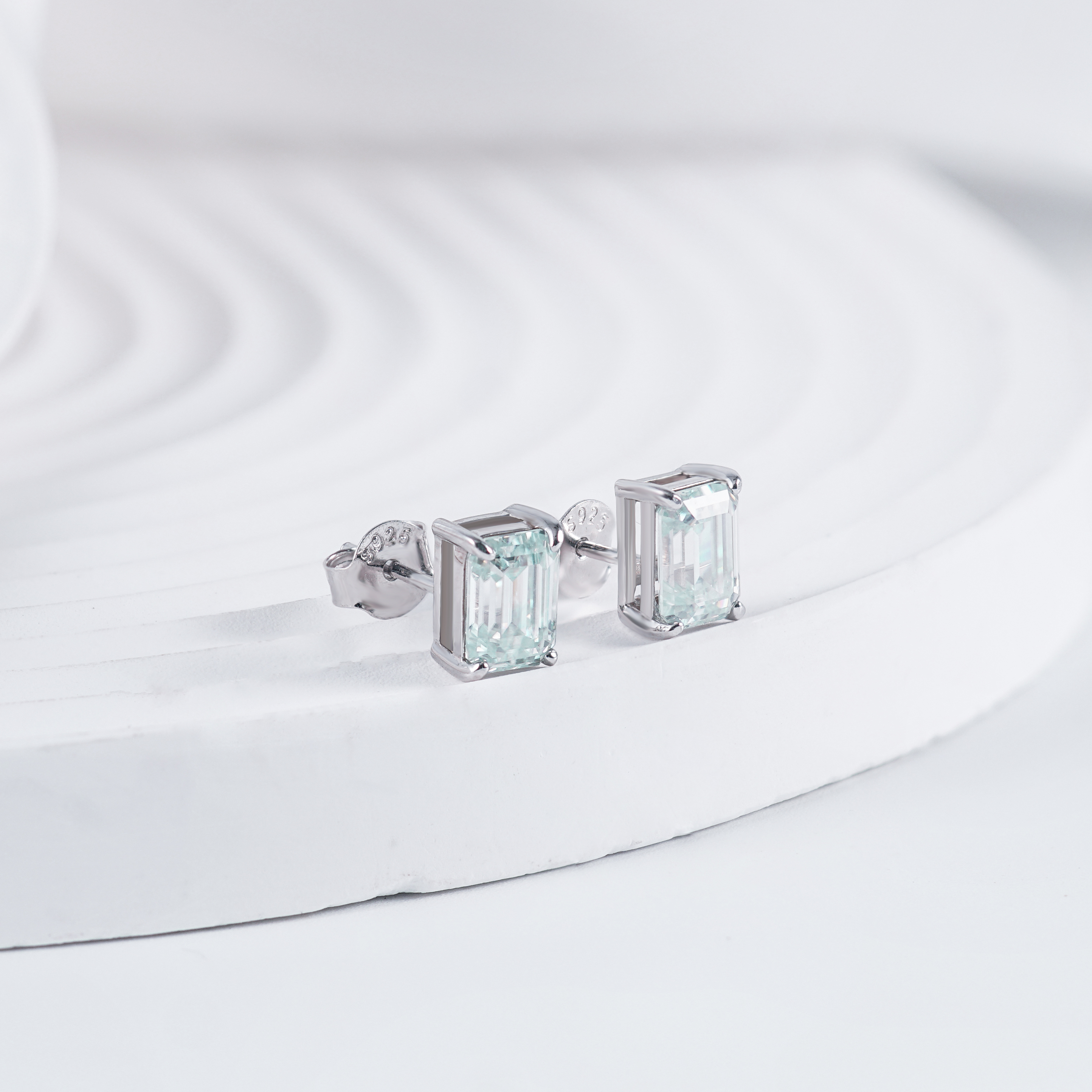 Step Cut Stud Earrings VVS Synthetic Moissanite S925 Studs Earrings Jewelry