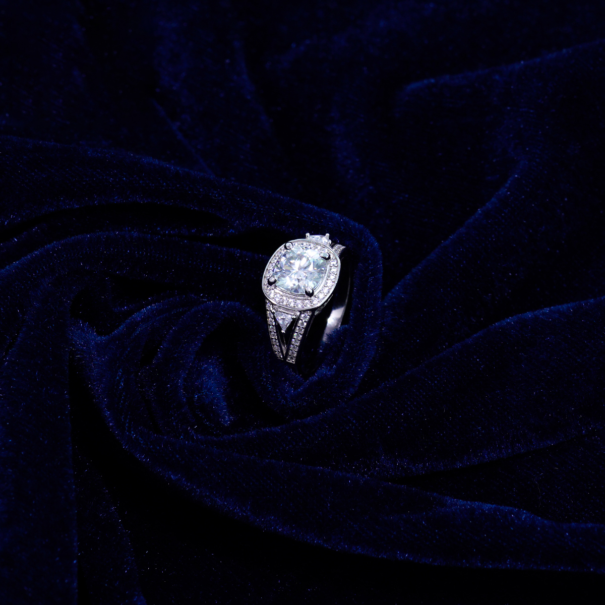 2.5ct Cushion Synthetic Moissanite Catheral Ring In 925 Sterling Silver