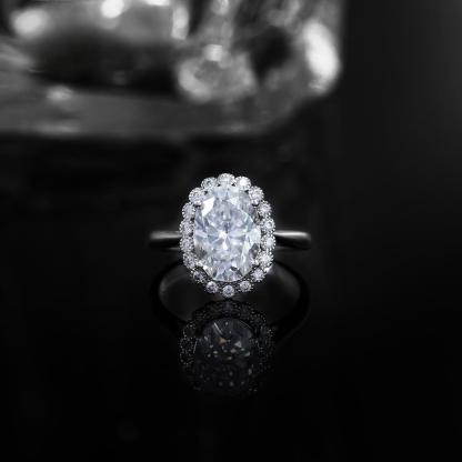 6ct Oval Synthetic Moissanite Halo Flower Ring In 925 Sterling Silver