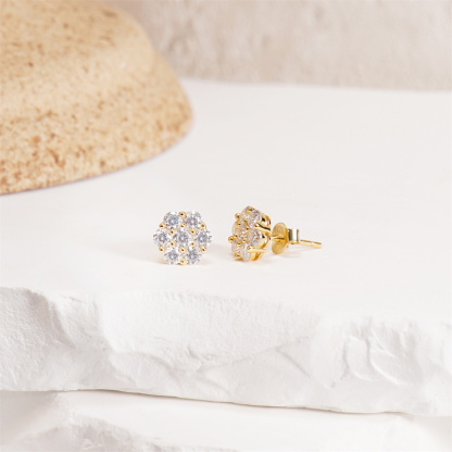 IcyBloom Floral Shine Stud Earrings 925S & VVS Moissanite