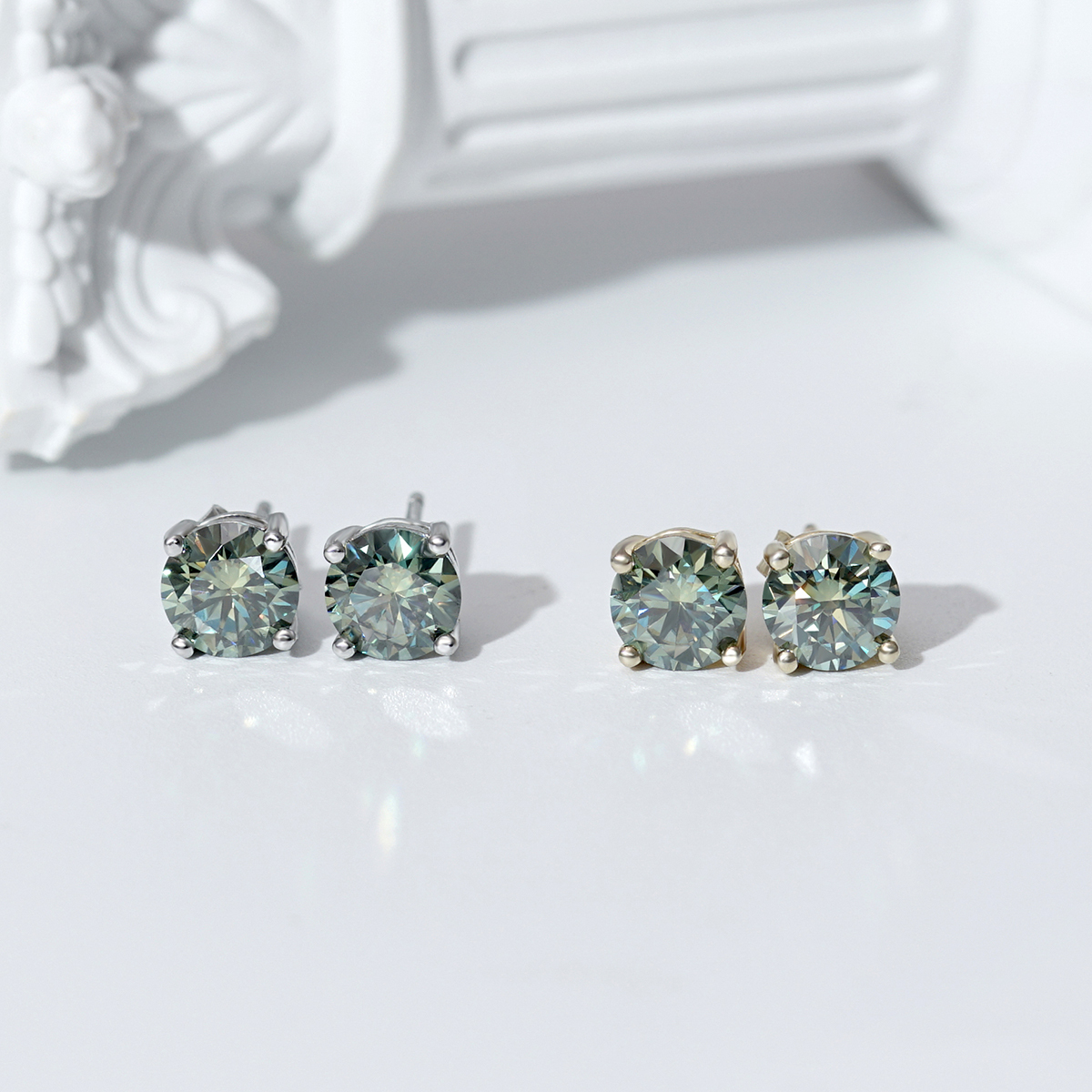 2ct Round Synthetic Moissanite Four Prong Stud Earrings S925