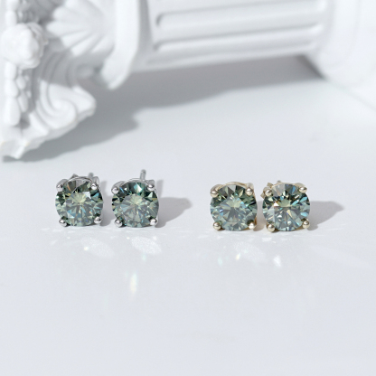 2ct Round Synthetic Moissanite Four Prong Stud Earrings S925