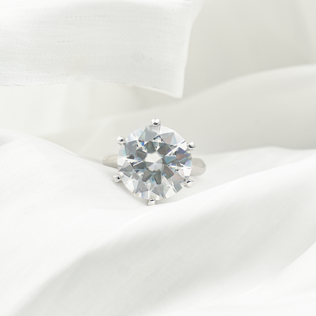 10ct Round Synthetic Moissanite Six Prong Ring S925