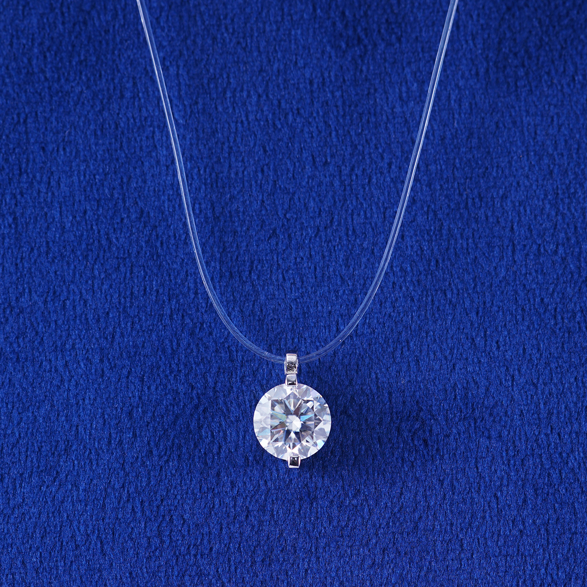 Solitaire Two Prong Fishing Line Pendant Choker Necklace Clear Chain D Color Synthetic Moissanite S925 Bling Necklace Chain Birthday Anniversary Wedding Gift