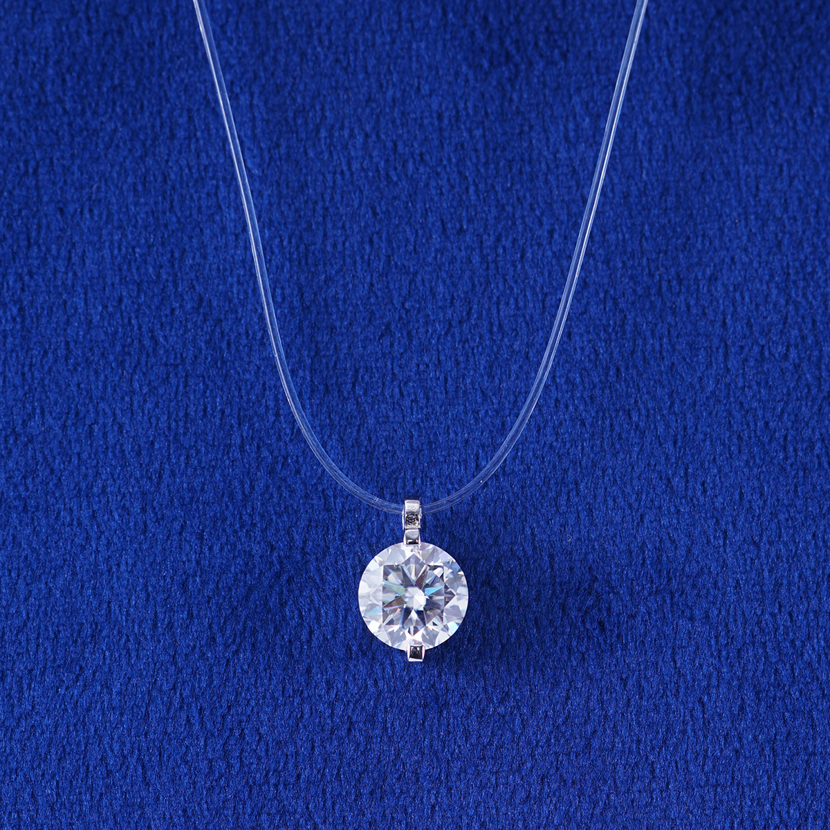 Solitaire Two Prong Fishing Line Pendant Choker Necklace Clear Chain D Color Synthetic Moissanite S925 Bling Necklace Chain Birthday Anniversary Wedding Gift