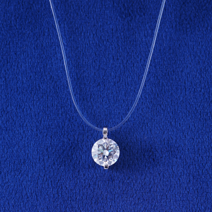 Solitaire Two Prong Fishing Line Pendant Choker Necklace Clear Chain D Color Synthetic Moissanite S925 Bling Necklace Chain Birthday Anniversary Wedding Gift