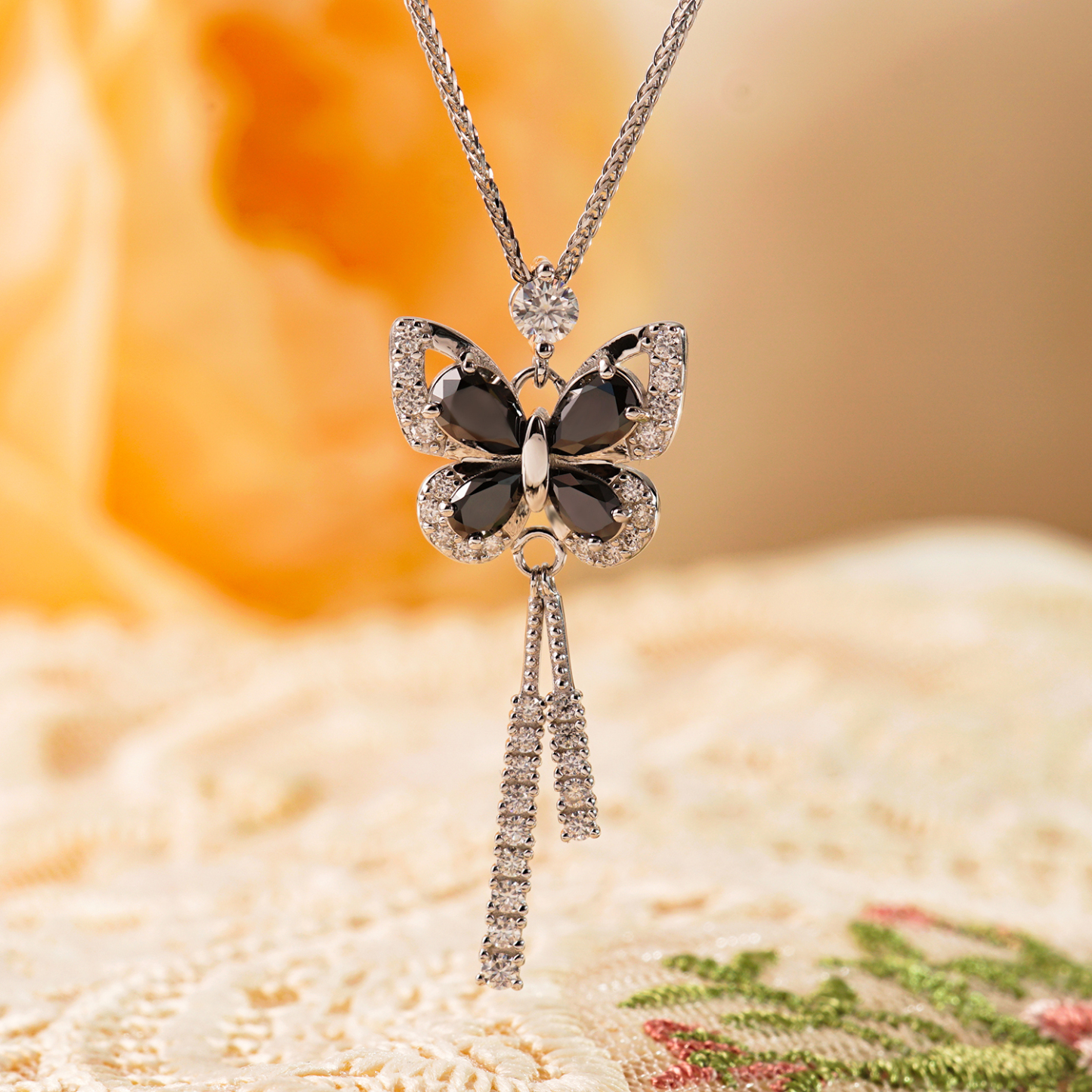 1.6ct Pear Cut Synthetic Moissanite Butterfly Pendant Necklace Chain S925