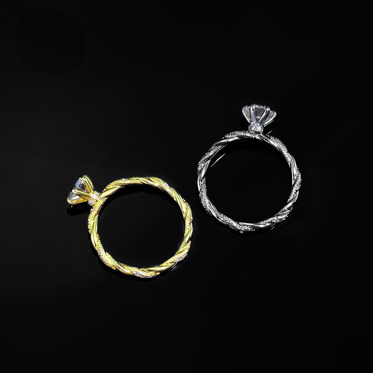 1ct Round Synthetic Moissanite Rope Ring In 925 Sterling Silver Mother's Day Gifts for Men Women