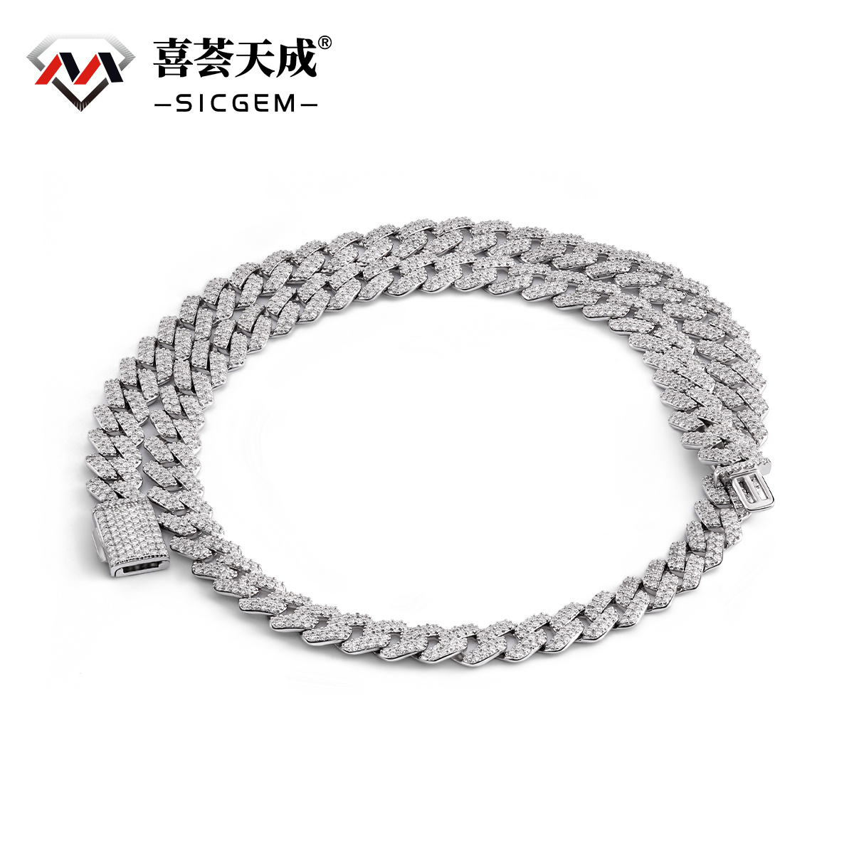 03style 8.5MM S925 VVS Synthetic Moissanite Hip Hop Iced Out Cuban Link Necklace Chain