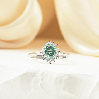 1ct Oval Synthetic Moissanite Sunflower Ring S925