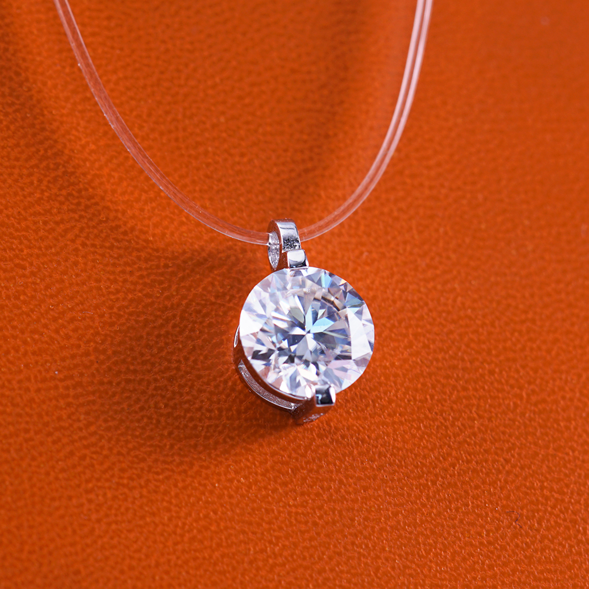 Solitaire Two Prong Fishing Line Pendant Choker Necklace Clear Chain D Color Synthetic Moissanite S925 Bling Necklace Chain Birthday Anniversary Wedding Gift