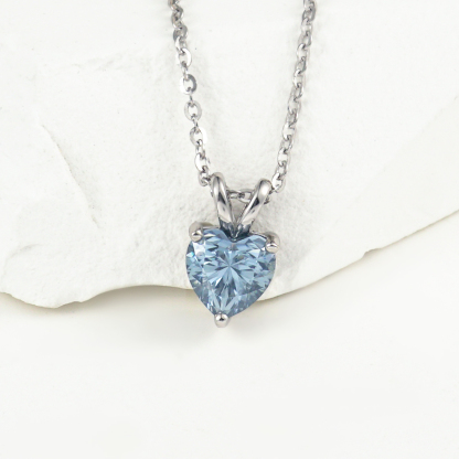 1ct Blue Heart Cut Synthetic Moissanite Pendant Necklace Chain S925