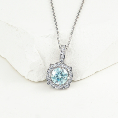 1ct Synthetic Moissanite Square Halo Pendant Necklace S925