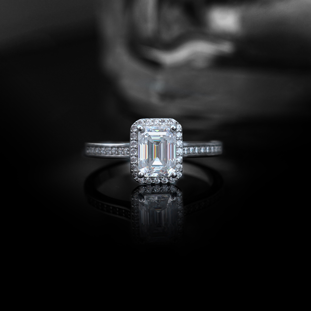 S925 2ct Octagon Synthetic Moissanite Halo Ring