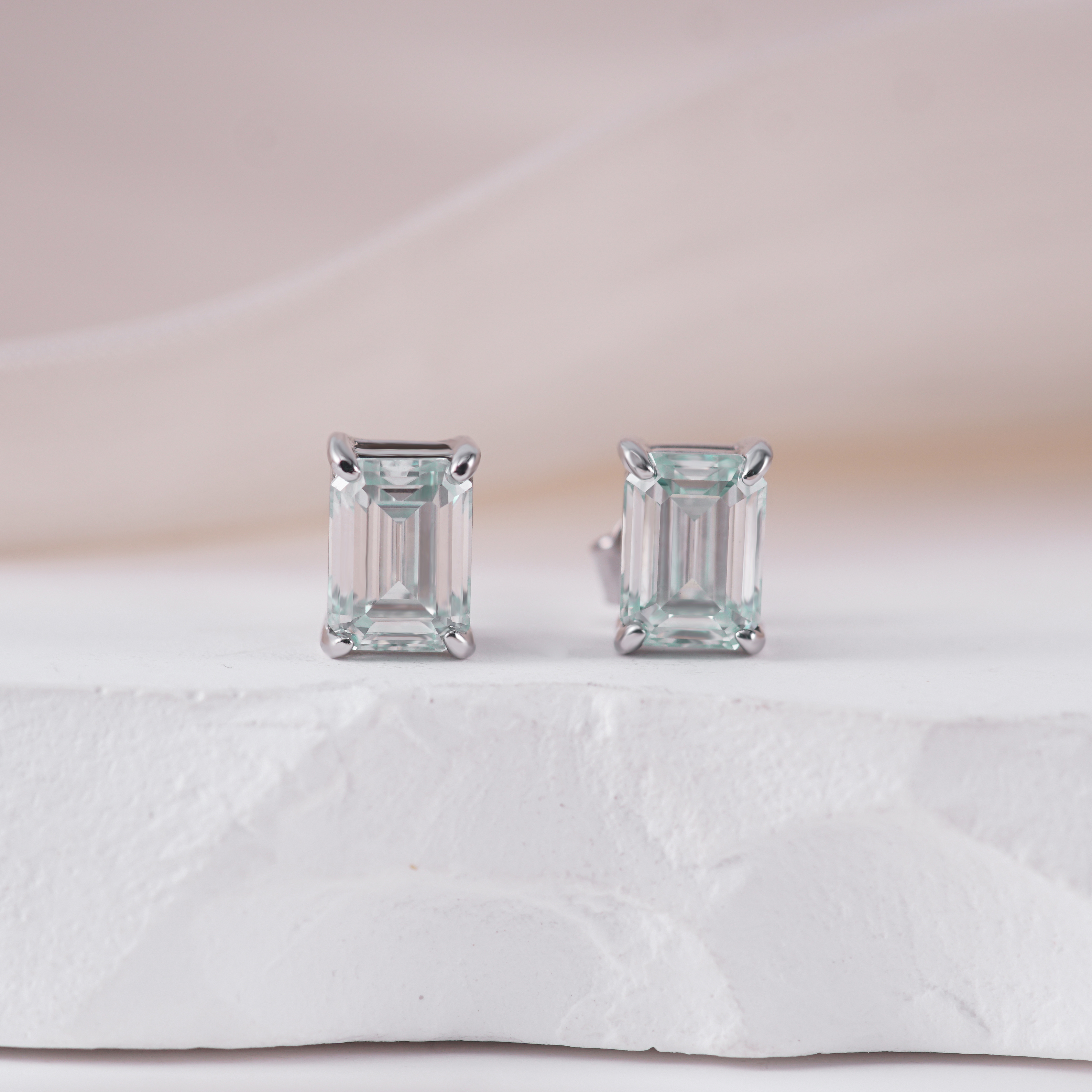 Step Cut Stud Earrings VVS Synthetic Moissanite S925 Studs Earrings Jewelry
