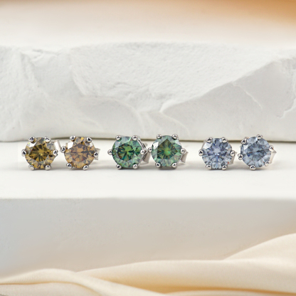 1ct Round Synthetic Moissanite Six Prong Stud Earrings S925 0.5ct*2