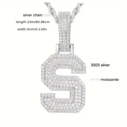 MOISSANITE SOLID ALPHBET LETTERS NAME CHARM PENDANT SMALL SIZE WHITE GOLD
