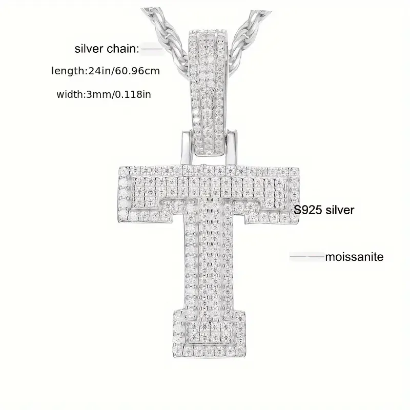 MOISSANITE SOLID ALPHBET LETTERS NAME CHARM PENDANT SMALL SIZE WHITE GOLD