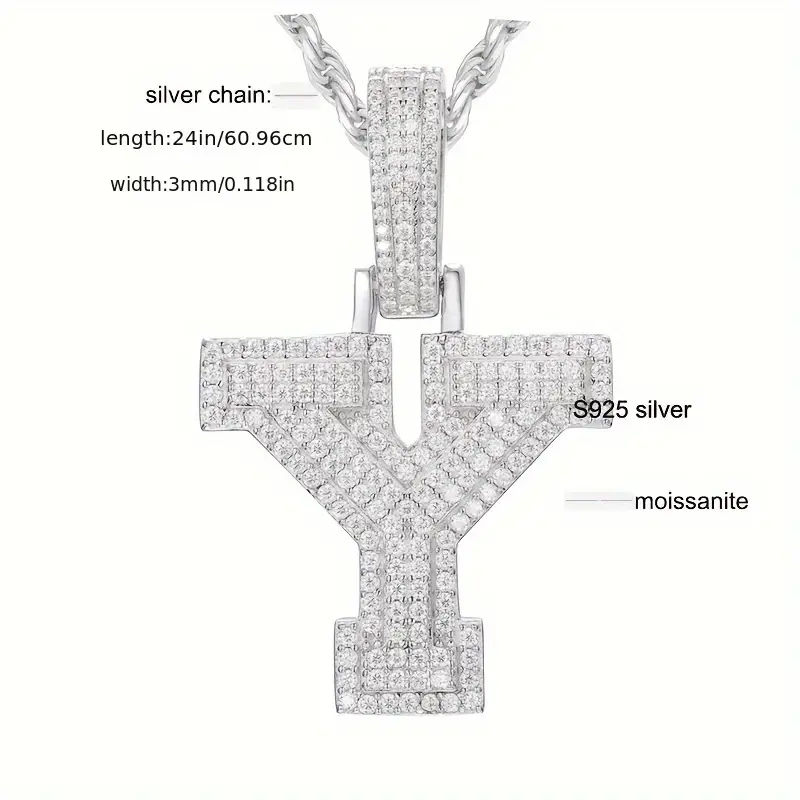 MOISSANITE SOLID ALPHBET LETTERS NAME CHARM PENDANT SMALL SIZE WHITE GOLD