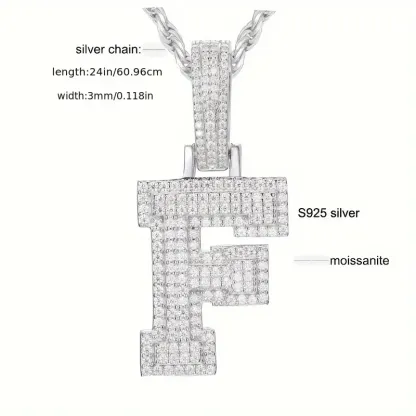 MOISSANITE SOLID ALPHBET LETTERS NAME CHARM PENDANT SMALL SIZE WHITE GOLD