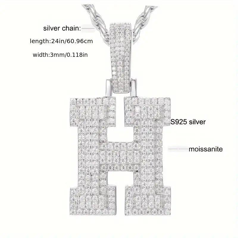 MOISSANITE SOLID ALPHBET LETTERS NAME CHARM PENDANT SMALL SIZE WHITE GOLD