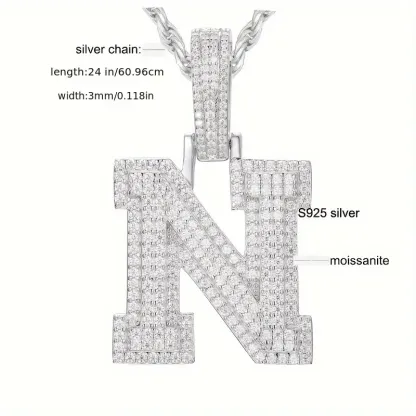 MOISSANITE SOLID ALPHBET LETTERS NAME CHARM PENDANT SMALL SIZE WHITE GOLD