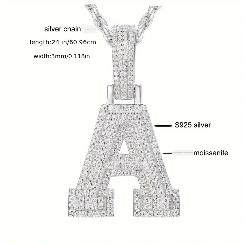 MOISSANITE SOLID ALPHBET LETTERS NAME CHARM PENDANT SMALL SIZE WHITE GOLD