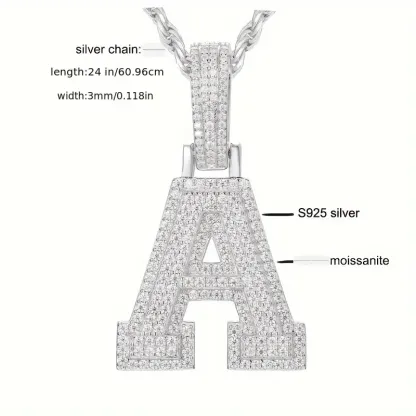 MOISSANITE SOLID ALPHBET LETTERS NAME CHARM PENDANT SMALL SIZE WHITE GOLD