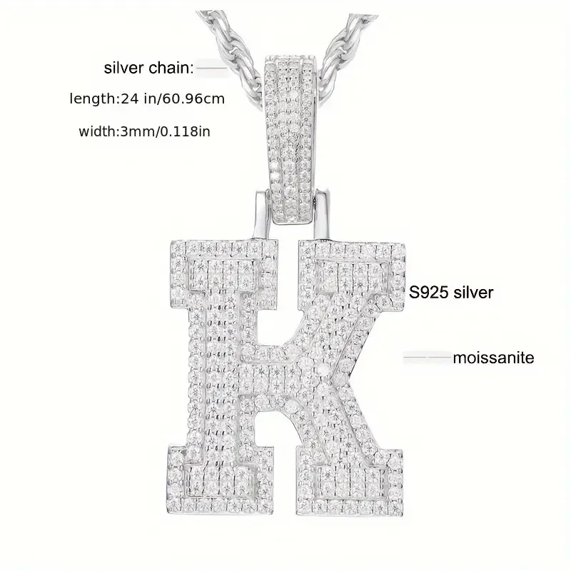 MOISSANITE SOLID ALPHBET LETTERS NAME CHARM PENDANT SMALL SIZE WHITE GOLD