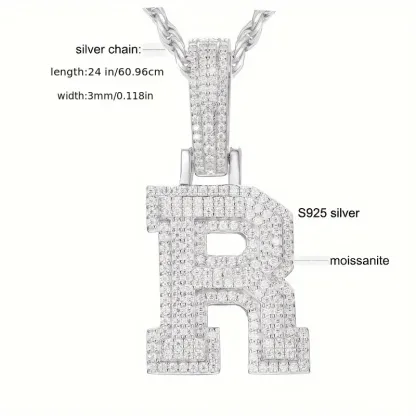 MOISSANITE SOLID ALPHBET LETTERS NAME CHARM PENDANT SMALL SIZE WHITE GOLD